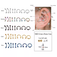 Gaby Ensemble de bijoux de piercing en titane G23 ASTM F136 pour femme, comprenant des piercings de septum, des boucles d'oreilles pour cartilage, des croix et des labrets