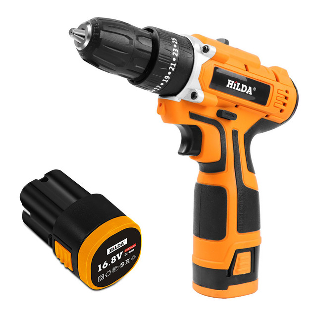 Hilda Rechargeable Power Tools Lithium Battery Cordless Screwdriver Kits Multifunction Electric Impact Drill Set Yellow 1350rpm