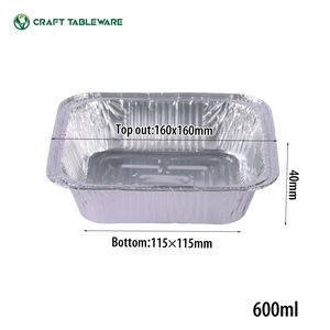 Barquette en aluminium jetable pour restaurant, bac alimentaire de 600 ml pour traiteur, conteneur à emporter, boîte alimentaire en aluminium - Product Image 2