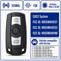 Clé télécommande pour BMW, 3 boutons, 315 MHz, 433 MHz, 868 MHz, système CAS3, transpondeur 46CHIP, entrée sans clé, FCCID KR55WK49127