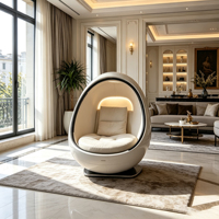 Fauteuil d'appoint en fibre de verre en forme d'œuf, blanc brillant, avec éclairage LED d'ambiance, idéal pour la maison, le bureau ou un coin détente.