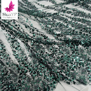 HY1795-5 Высокое качество 3d бисер блесток кружева Дубай Роскошная изумрудно-зеленая кружевная ткань оптом для женщин вечернее платье - Product Image 6