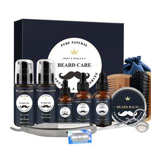 Kit de toilettage et de <span class=keywords><strong>rasage</strong></span> de barbe bio professionnel avec 15 outils en 1, rasoir <span class=keywords><strong>électrique</strong></span>, cire et huile pour la croissance de la barbe, tenue forte - Product Image 1