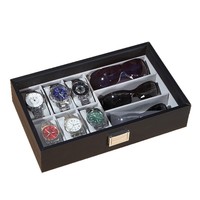 Lussuoso Organizzatore per 6 Orologi e 3 Occhiali da Sole, Espositore Premium in Pelle PVC con Finestra in Vetro, Scatola Portagioie Nera e Bianca
