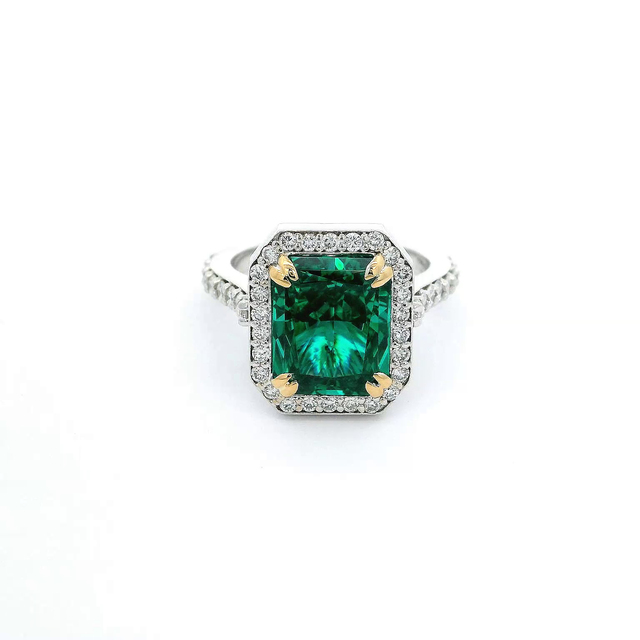 DiamondX 18K Gold Radiant Cut Emerald Ring Bezel Setting VS Lab Diamonds Engagement Ring