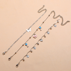 Trendz N61810 gros bracelet de cheville pied bijoux argent plaqué chaîne coeur <span class=keywords><strong>papillon</strong></span> charme bracelet de cheville pour les femmes - Product Image 3