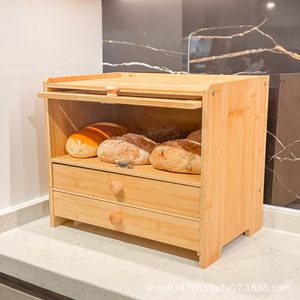 Boîte à pain en bois Shengxiang Handicrafts avec porte en verre, double compartiment, étagère de rangement pour cuisine, pour pain et épices - Product Image 3