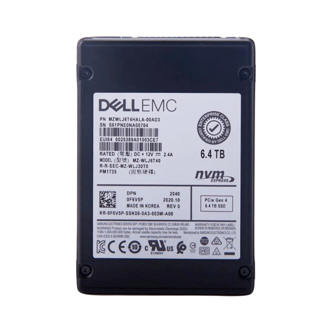 High Capacity PM1735 6.4TB 2.5 in SSD U.2 PCIe NVME Gen 4 PCIe 4.0 MZ-WLJ6T40 MZWLJ6T4HALA-00AD3 Enterprise Solid State Drive