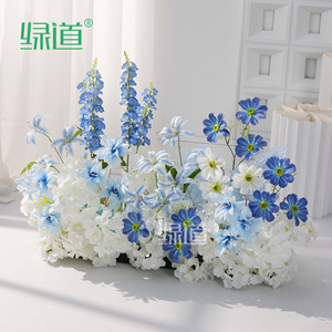 Arrangement floral artificiel Greenway, fleurs en soie bleues et blanches, décoration de mariage, bouquet, présentation florale - Product Image 1