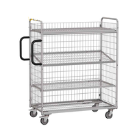 Chariot de picking industriel personnalisé en acier, multi-niveaux, à 3 côtés réglables, avec étagères métalliques et poignée