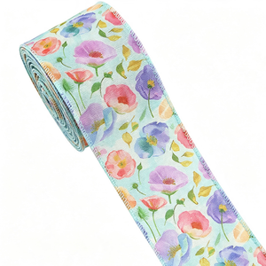 Ruban imprimé à motif floral 100% polyester, 2 1/2 pouces, longueur personnalisée, coloré, résistant au rétrécissement, rouleau de 10 yards, collection Printemps - Product Image 3