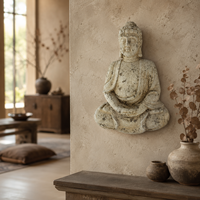 Décoration murale Bouddha en oxyde de magnésium (MGO) de 55 cm (21,7 po) effet pierre vintage, à suspendre pour intérieur, extérieur, maison, jardin, faible MOQ