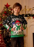 Sweat-shirt imprimé de Noël pour garçons, motif bonhomme de neige, col rond, manches longues, pour fête de fin d'année, personnalisable OEM, GSM non spécifié