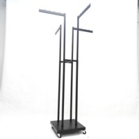 Porte-vêtements métallique à 4 bras droits réglables, noir, design moderne, sur pied, pour magasins