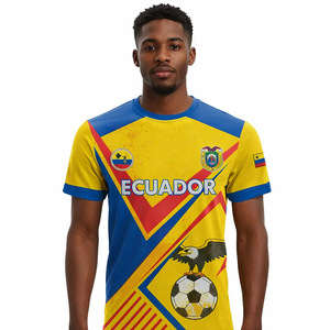 Camiseta Deportiva <span class=keywords><strong>de</strong></span> Fútbol <span class=keywords><strong>de</strong></span> <span class=keywords><strong>Ecuador</strong></span> para la Copa Mundial 2026, LA TRICOLOR, Corte Ajustado, Cuello Redondo, Manga Corta, para Hombre, para Ejercicio al Aire Libre - Product Image 1