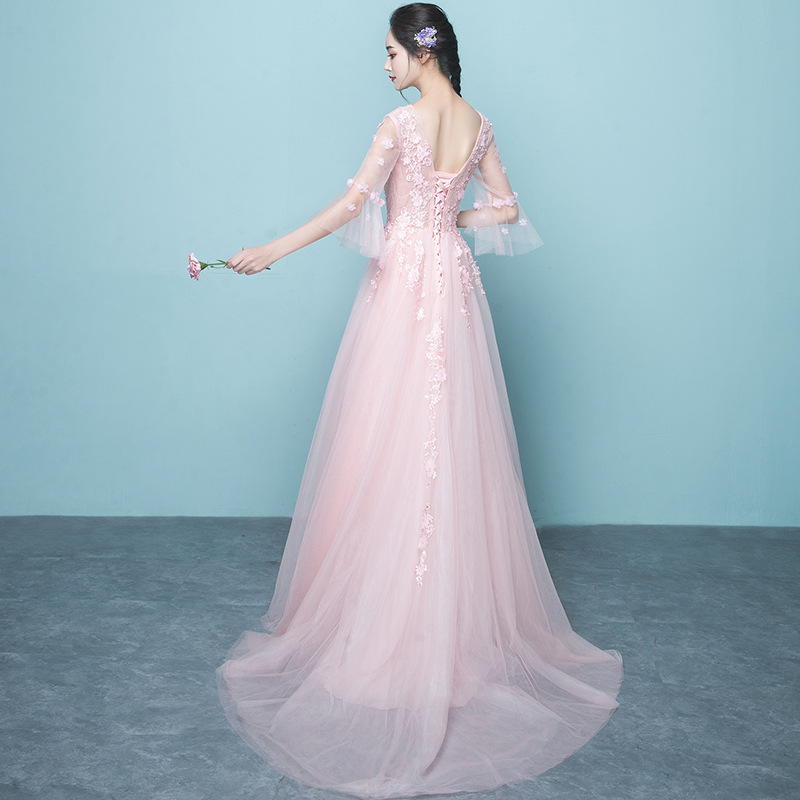 Pink Silver Short Sleeves Evening Gown for Girls - Elegant Floral Print  A-Line Prom Dress for Special Occasions