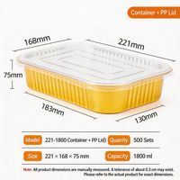 Conteneur rectangulaire en aluminium doré, 1800 ml, avec couvercle transparent, qualité alimentaire, compatible four, pour plats à emporter et restauration rapide, vente chaude directe usine
