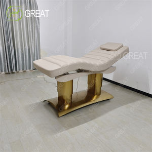 Mueble de salón de belleza moderno, cama de masaje con base de doble cilindro dorado, cama de spa facial reclinable ajustable eléctrica con 4 motores - Product Image 3