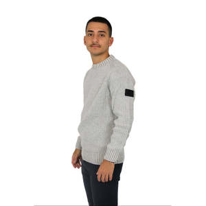 Marina <b>Yachting</b> Men's Sweater Dove Grey Chunky Knit Crewneck Pullover - Product Image 2