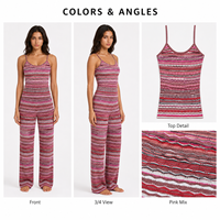 Ensemble deux pièces côtelé rose pour femme, tricoté, sans manches, col cami, longueur maxi, marque privée, vente en gros