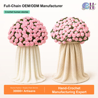 Bouquet de roses en fil crocheté fait main BH, arrangement floral artificiel réaliste, réutilisable, décoration moderne pour Noël, fête des mères
