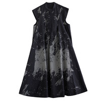 Nouvelle Robe Longue Femme 2026 Imprimé Foncé Col Montant Sans Manches Coupe Évasée Boutonnée Devant Style Coréen Gothique Abstrait Ample Été Vente en Gros