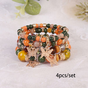 Penjualan Terbaik Vintage Boho warna-warni perhiasan kupu-kupu tumpukan multi-lapisan kaca manik Gelang Set - Product Image 4