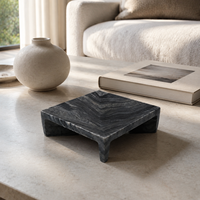 Plateau carré en marbre noir WeiVibe avec base croisée, piédestal en pierre naturelle veinée blanche, organiseur de vanité, plateau de service pour salle de bain
