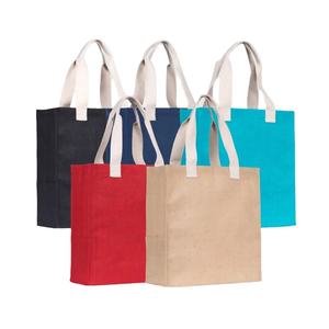 Bolsas de mano ecológicas biodegradables estilo tote hechas de yute natural con asa de algodón tejido - Product Image 4