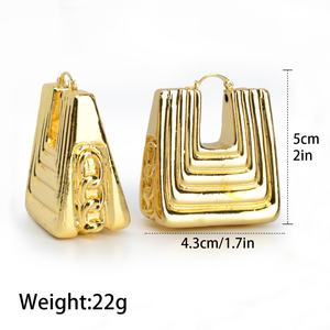 ต่างหูห่วงชุบทอง 14K สไตล์แฟชั่นดูไบ ดีไซน์เรขาคณิตสุดคลาสสิกสำหรับผู้หญิง - Product Image 6