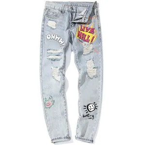 Diznew thêu ripped in jeans lỏng của nam giới cộng với kích thước jeans thời trang thiếu niên jeans sức mạnh nguồn Nhà cung cấp