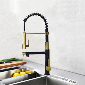 Grifo de cocina de lujo preenjuague, grifo de arco alto, montado en cubierta de fregadero, resorte extraíble, boquilla, llenado de olla, oro cepillado, negro - Product Image 1