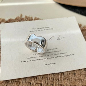 S925 Sterling Silver Irregular <b>Open</b> <b>Ring</b> Geometric Wide Band Minimalist Design For Women Everyday Wear - Product Image 2
