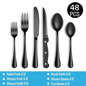 24 48 Piece 410 Stainless Steel Black Cutlery Set Steak Knife Fork Spoon Flatware for Hotel Restaurant Gift <b>Box</b> - Product Image 6