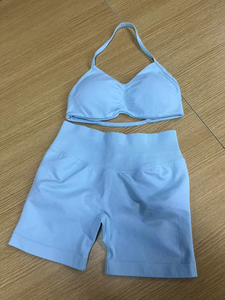 2025 Maßgefertigter Sport-BH aus Nylon für Damen, schöner rückenfreier nahtloser Neckholder-BH mit starkem Halt für Yoga, Fitnessstudio, Fitness, schlichter Stil - Product Image 4