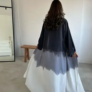 Abaya Set Islamic Clothing 2 Piece Tie-Dye Dresses Kimono Kaftan Long Maxi Open Gradient Color Muslim Women Abaya With Inner