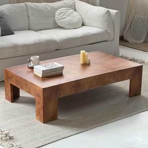 Table basse carrée en bois de ronce brun antique, mobilier contemporain pour hôtel, séjour, table centrale vintage - Product Image 3