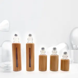 Botol parfum rol minyak kosong 10ML dapat disesuaikan bola baja tahan karat kayu bambu/desain kaca sablon tersedia
