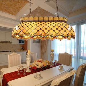 Lampe suspendue Tiffany de style américain de 32 pouces pour table de billard, en verre soufflé à la main avec soudure en étain, 4 lumières LED, forme ovale, lampe centrale vitrifiée, différentes tailles disponibles - Product Image 3