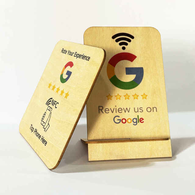 Tap NFC Social Media Custom QR Code NFC Chip Contactless google Play Gift Card Google Review Tap Wood Display Stand