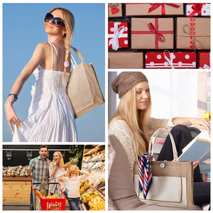 Wholesale Custom Large <strong>Jute</strong> Reusable Linen Hemp Hessian Grocery Burlap <strong>Jute</strong> <strong>Tote</strong> <strong>Bag</strong> With Pocket for Gifts Shopping - Product Image 5