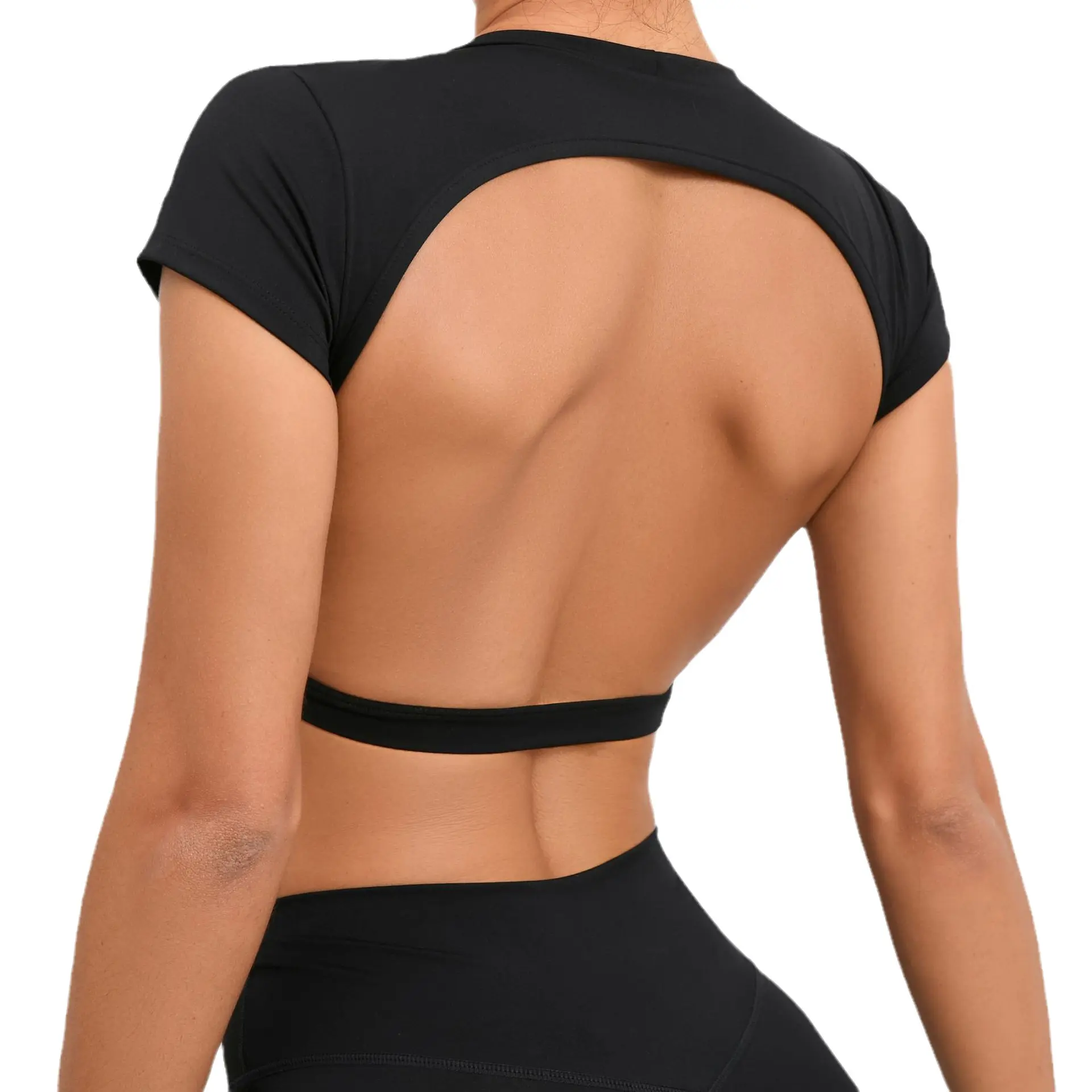 New Hot Selling Custom Logo High Quality Open Back Quick Dry Breathable Women Crop Top T-Shirts