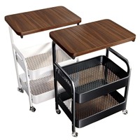 Carrito de Almacenamiento Móvil de Doble Capa de Acero al Carbono con 4 Ruedas y Correa, Mesa Auxiliar para Sala de Estar, Sofá, Mesa de Té Pequeña