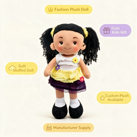 Poupée en peluche personnalisée fille aux cheveux noirs, jouets en peluche doux, vente en gros, fabricant de jouets en peluche personnalisés, cadeaux en peluche personnalisés pour enfants