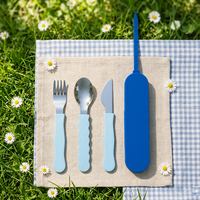 Ensemble cuillère et fourchette en silicone et acier inoxydable pour bébés et tout-petits, outil d'alimentation de voyage, entraînement à la table, sans BPA, écologique