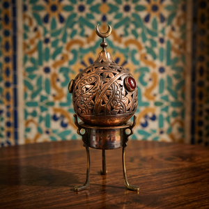 Brûleur d'encens artisanal non électrique en laiton gravé oriental égyptien Zahereen BR31/ox - Product Image 3