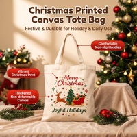 Tas Tote Kanvas Cetak Huruf Natal Custom BunnyTote MOQ100 Ramah Lingkungan Hadiah Festival Tas Belanja Kapasitas Besar 10L