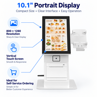 Kiosque de point de vente (PDV) de 10,1 pouces, Android 11 RK3566 2 Go 32 Go avec imprimante thermique 80 mm, lecteur de code QR, terminal de libre-service de bureau