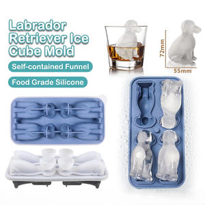 Moule à glaçons en silicone pour chiens avec couvercle et entonnoir, 4 cavités, facile à démouler, pour whisky, cocktails et boissons de fête - Product Image 2