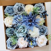 Kit de fleurs artificielles en soie bleue faites à la main, ensemble de boîtes de fleurs artificielles pour la Saint-Valentin, Pâques, décoration de la maison, artisanat, arrangement, mariage